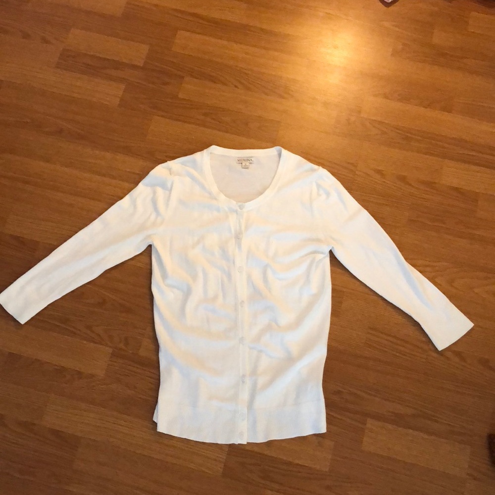 Merona 3/4 Sleeve White Button-Up Cardigan